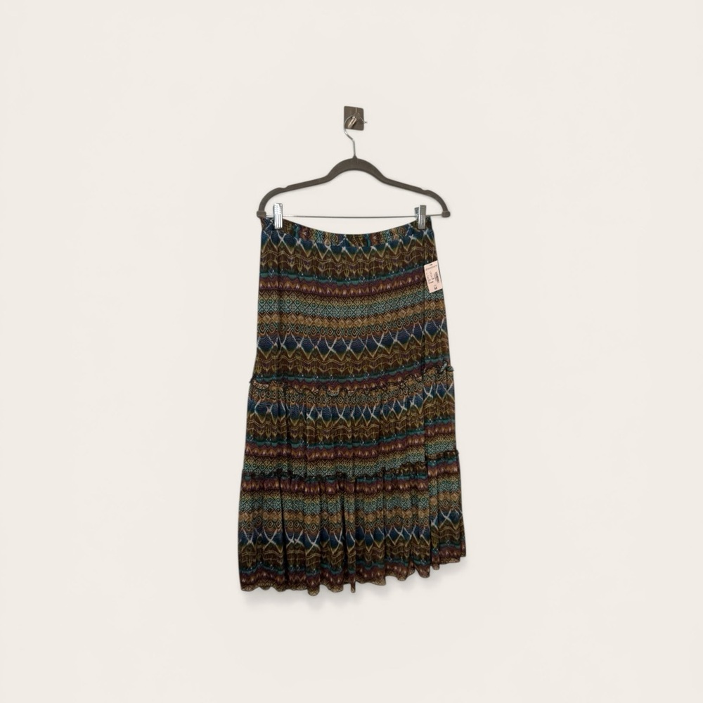 dressbarn Multicolor Geo-Print Tiered Midi Skirt. NWT